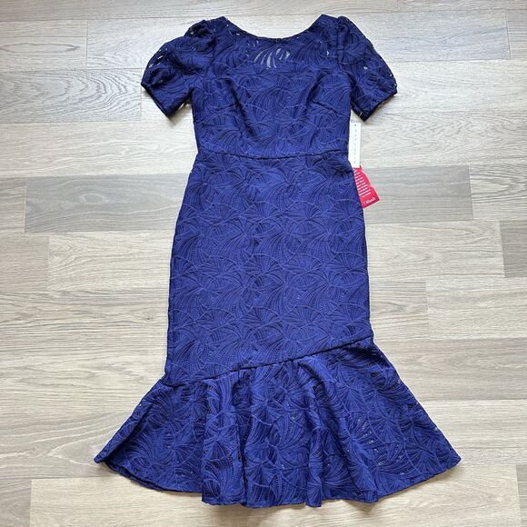 Kay Unger Dress Women 12 Portia Tea Length Midnight Blue Cocktail Asymmetrical - Picture 1 of 13